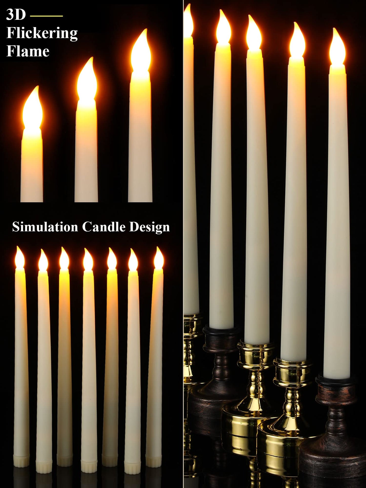 Retisee 220 Pcs 11 Inch Flameless Taper Candles LED Candles Bulk Battery Operated Taper Candle Flickering LED Candlesticks for Valentines Birthday Wedding Party Decor (Classic Style,Ivory)
