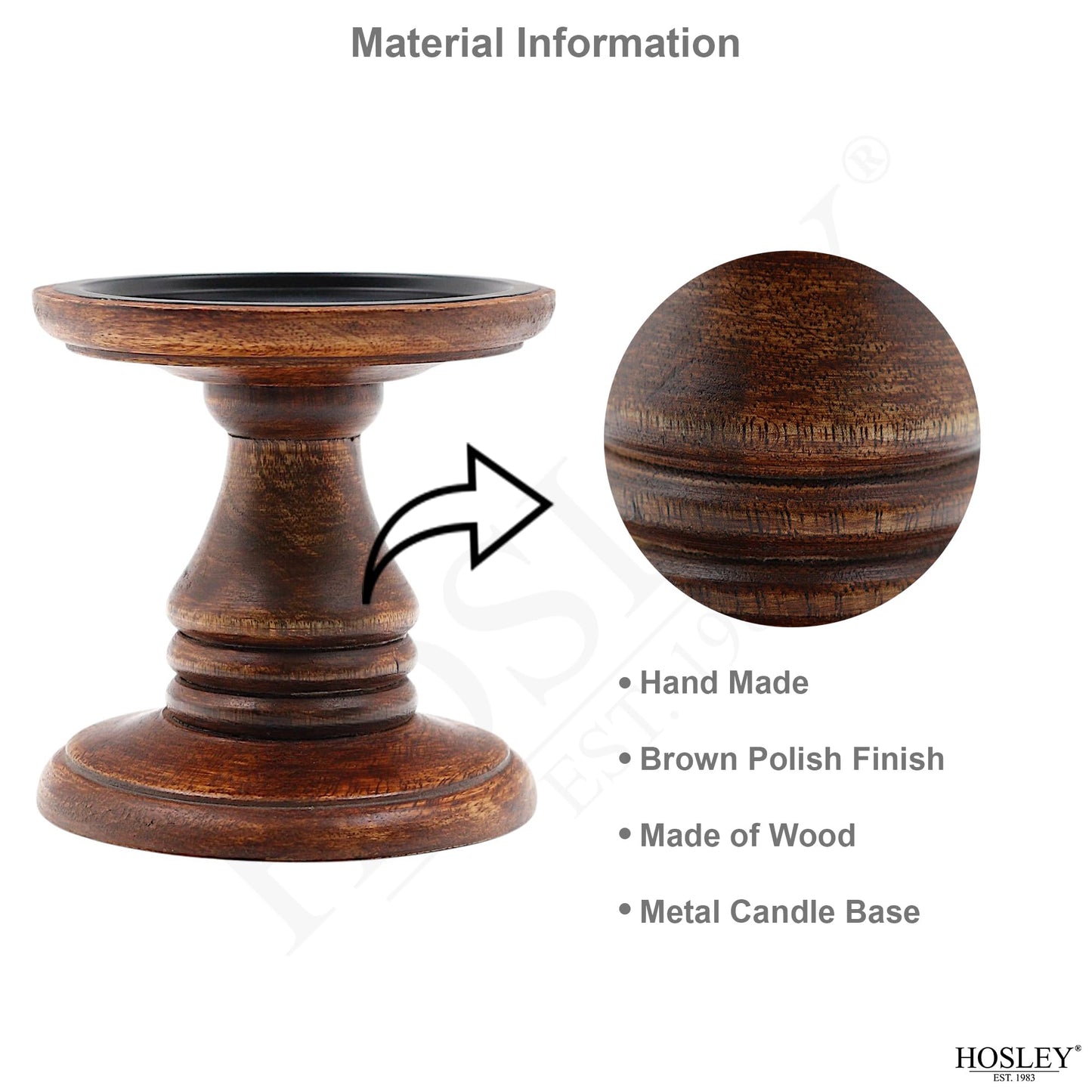 Hosley Set of 2 Brown Wood Pillar Candle Holders 5 Inch High Ideal Gift for Weddings Bridal Party Spa Reiki Meditation Votive LED Pillar Candle Gardens