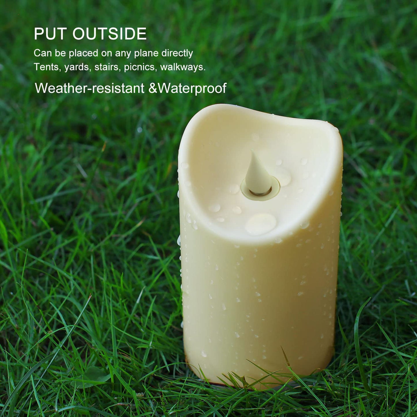 GiveU Outdoor Waterproof Flameless Candle with Moving Flame Flickering LED Candle, 10 Key Remote and Timer, Set of 3 Flameless Candle Ivory 2.75 Inch D Home Decorations