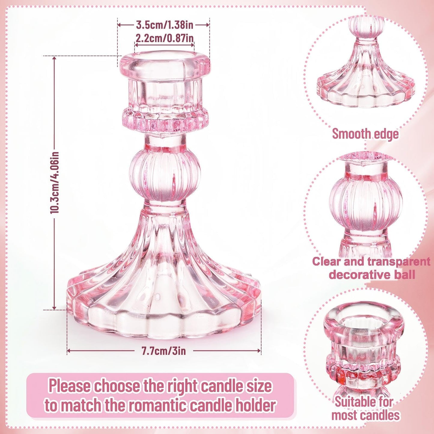 Maxcheck Set of 6 Candlestick Holders Taper Glass Candle Holder Decorative Candle Stand for Wedding Party Table Centerpiece Anniversary Festival Home Decor(Pink)