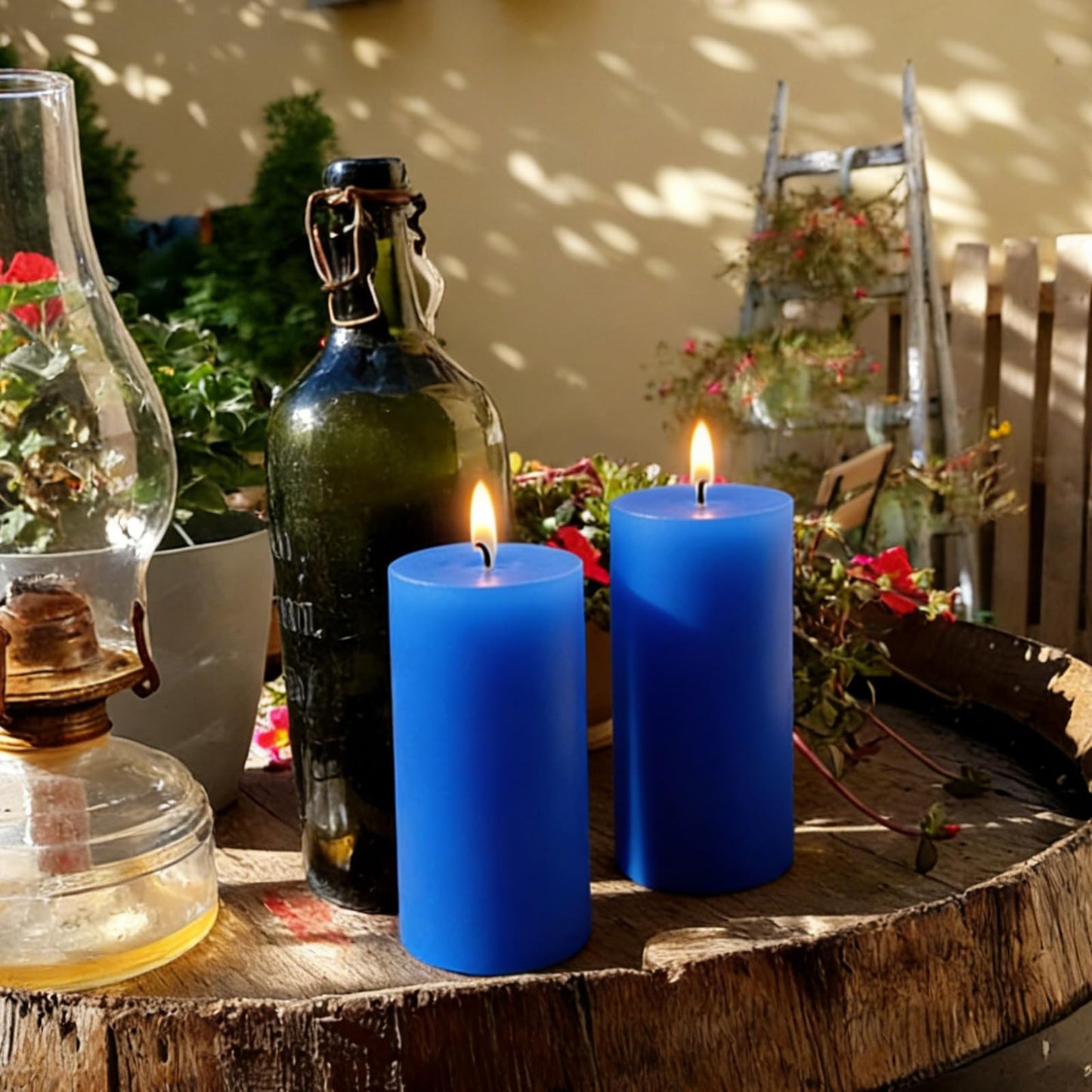 2.8" x 6" Hand-Poured Unscented Candle, Dripless Pillar Candle Set of 3, Approx 120 Hours Burn Time, Rustic Country Style, for Wedding, Dinner, Christmas and Home Decor, Dark Blue