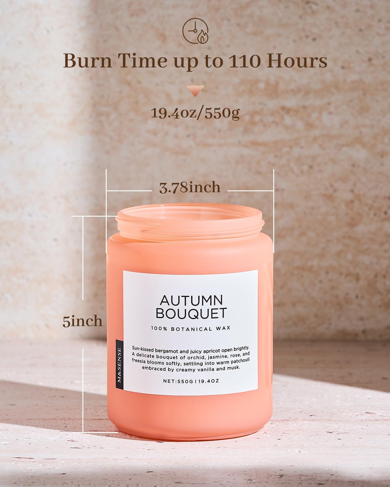 M&SENSE Scented Candles Orchid Jasmine Flower Aroma Large 19.4oz Natural Soy Wax 110 Hours Burn Time Clean Non Toxic 2 Wicks Scented Valentine Candles for Birthday Holiday Gifts