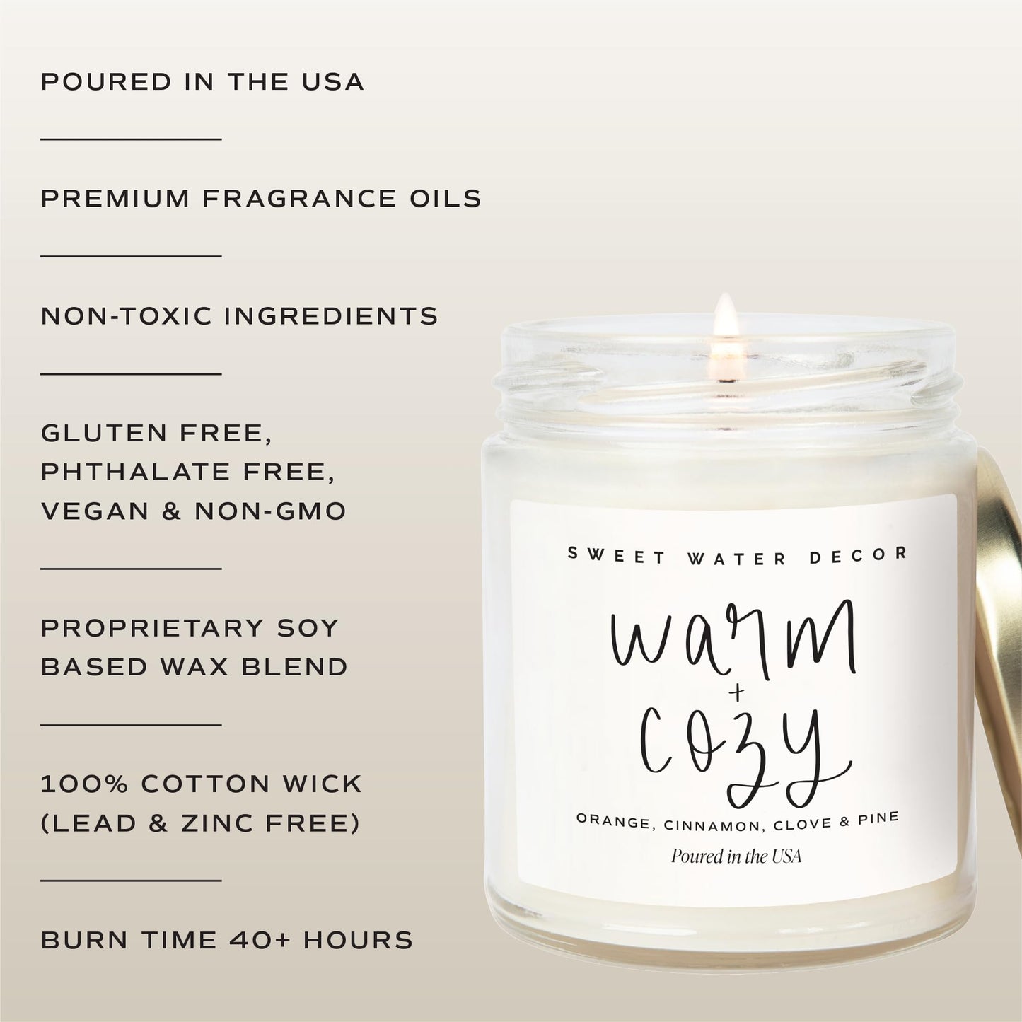 Sweet Water Decor Warm and Cozy Candle - Pine Cinnamon & Fir Winter Scented Soy Candles for Home | 9oz Clear Jar, 40 Hour Burn Time, Made in the USA