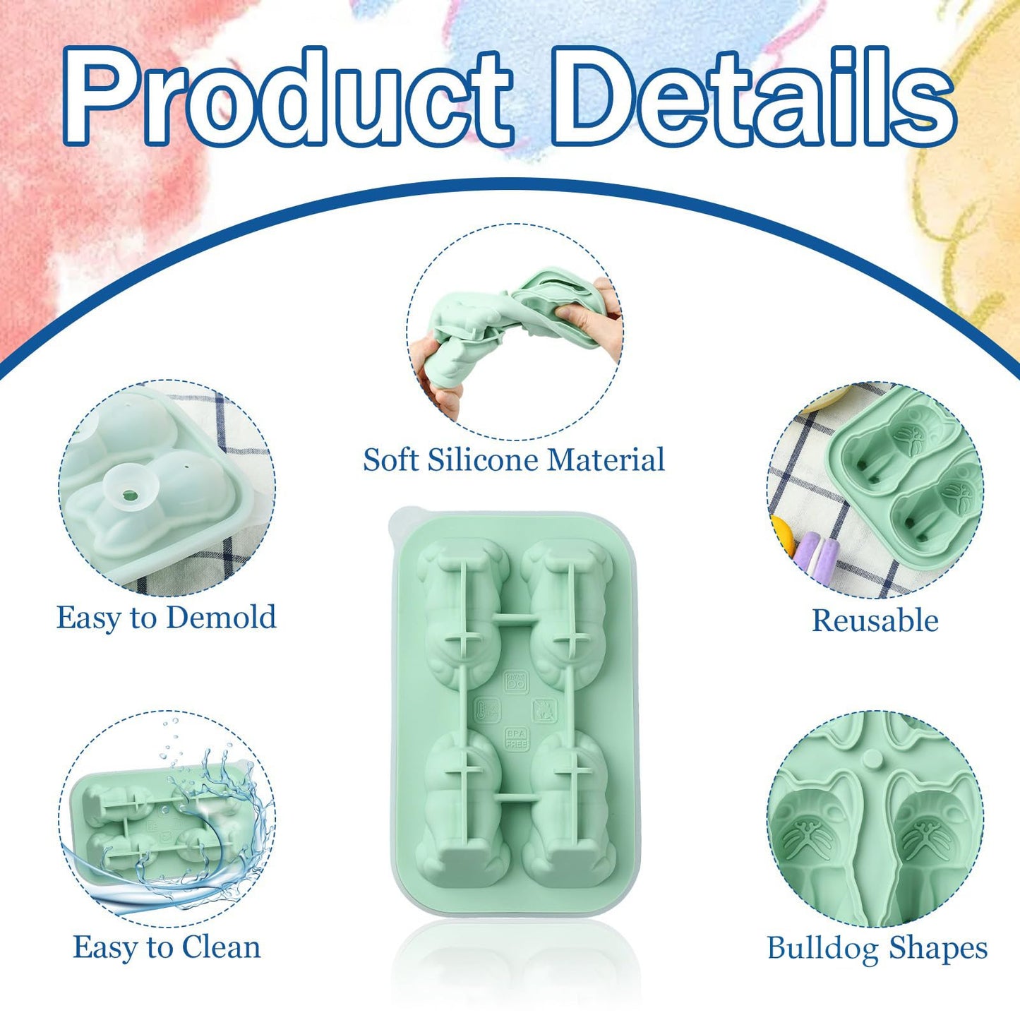 Gythara 3D Bulldog Theme Silicone Ice Molds Animal Cartoon Lovely Dog Molds for DIY Party Epoxy Resin Cocktails Ice Casting Drink Candle Craft Decor