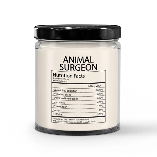 Funny Gifts for Animal Surgeon Nutrition Facts Label - Christmas Candle for Veterinary Surgeon Animal Doctor Employee Boss - Thank You, Birthday - Vanilla Scented Soy Wax, 9oz