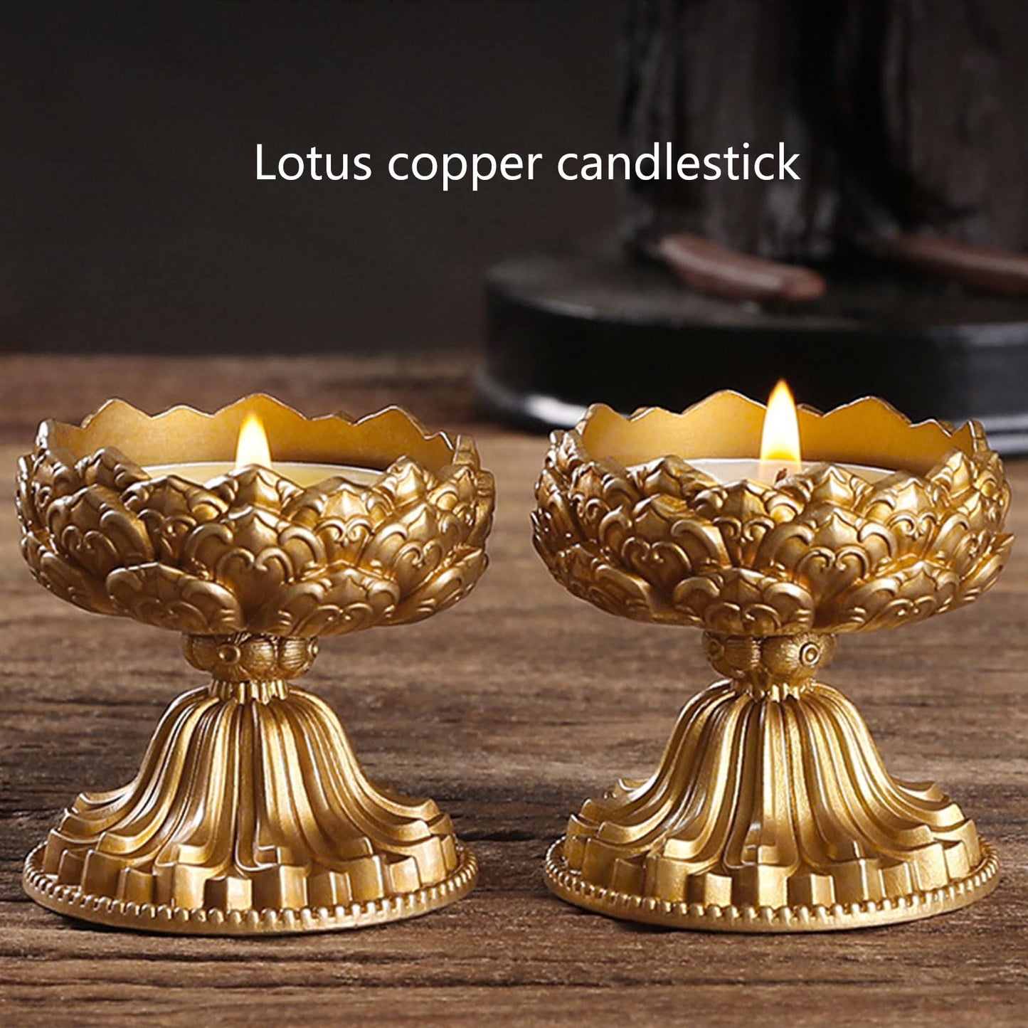 hokojix Brass Butter Lamp Antique Flower Buddhist Tibetan Candlestick Base Religious Tealight Metal Candle Holder Supplies