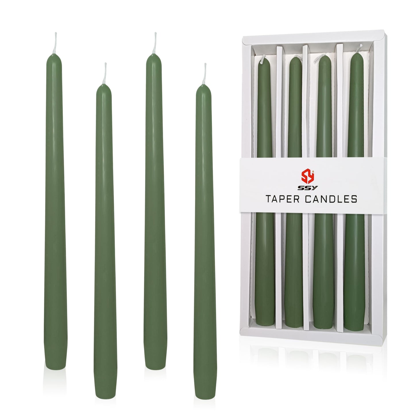 10 inch Forest Green Taper Candles Set of 4 - Cedar Scented Taper Candles Smokeless Candle - Slow Burning Candle Sticks for Home Wedding Dinner Holiday Party