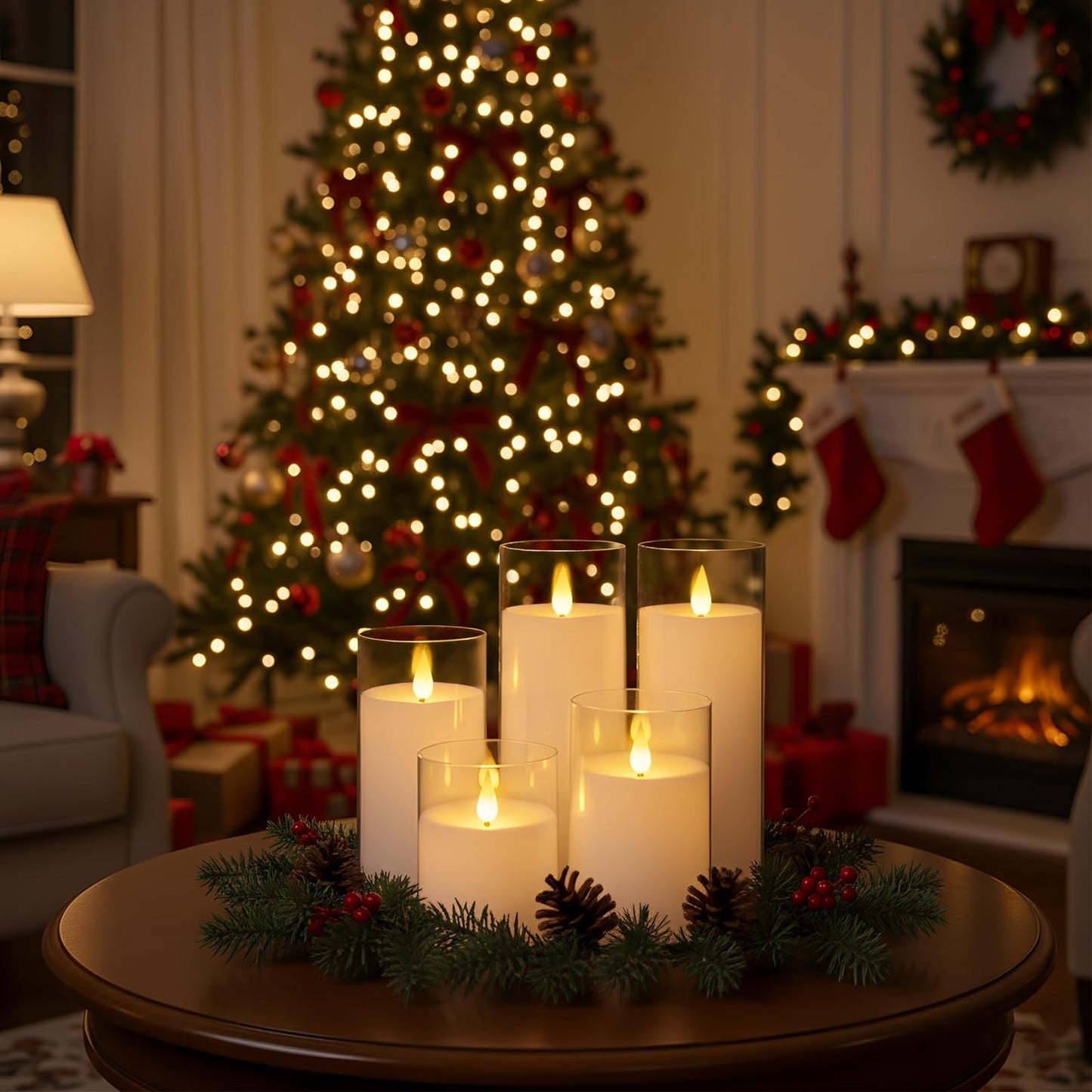 Homemory Pure White Flickering Flameless Candles, Battery Operated Acrylic LED Pillar Candles with Remote Control and Timer, Set of 5