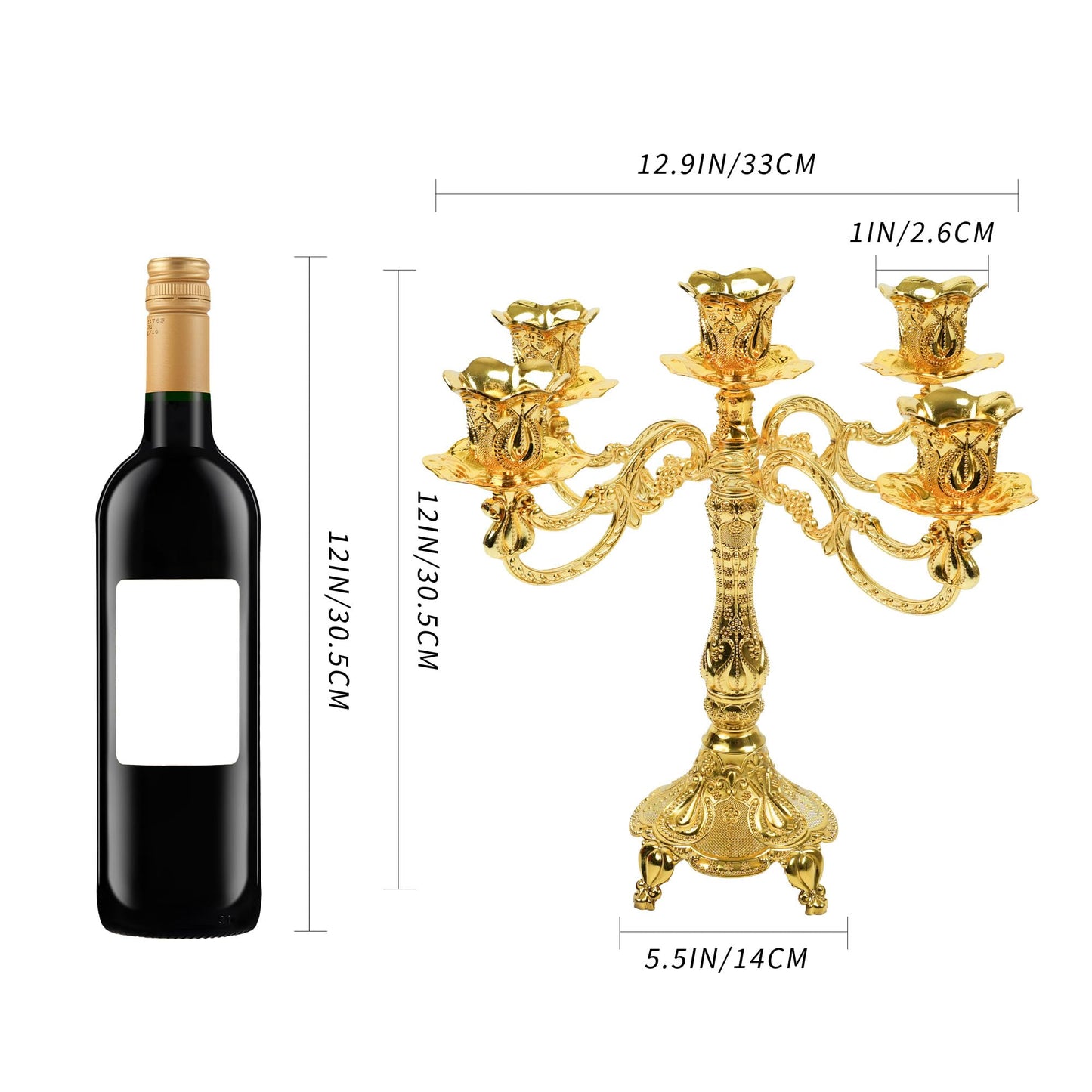 5-Candle Candelabra Metal Candlestick Holder Home Decoration for Weddings, Churches, Halloween, Christmas, Birthday, Wedding, Valentine's Day (A-Gold*2)