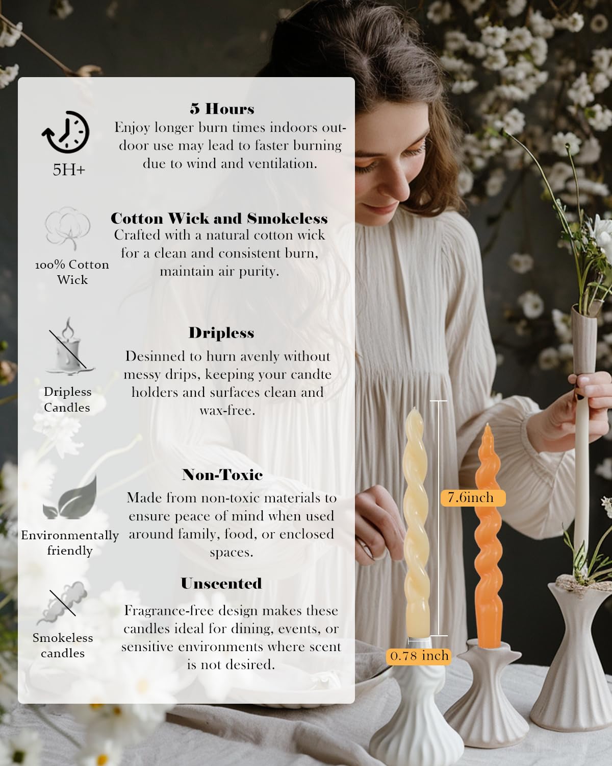 Orange Taper Candle Stick Spiral Taper Candle for Wedding Party Fall Decoration Home Dinner Decoration Unscented Candles,7.6inch,4 Pack