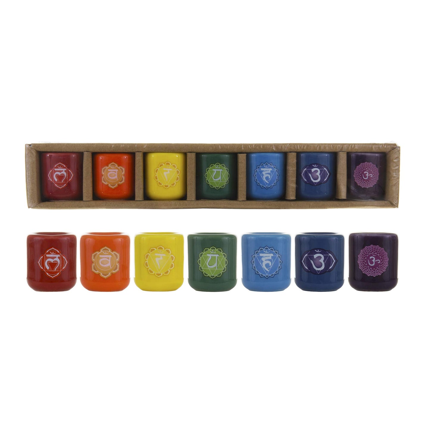 Mega Candles 7 pcs Ceramic 1/2 Inch Diameter Chakra Chime Ritual Spirtual Energy Spell Candle Holders - Assorted Colors