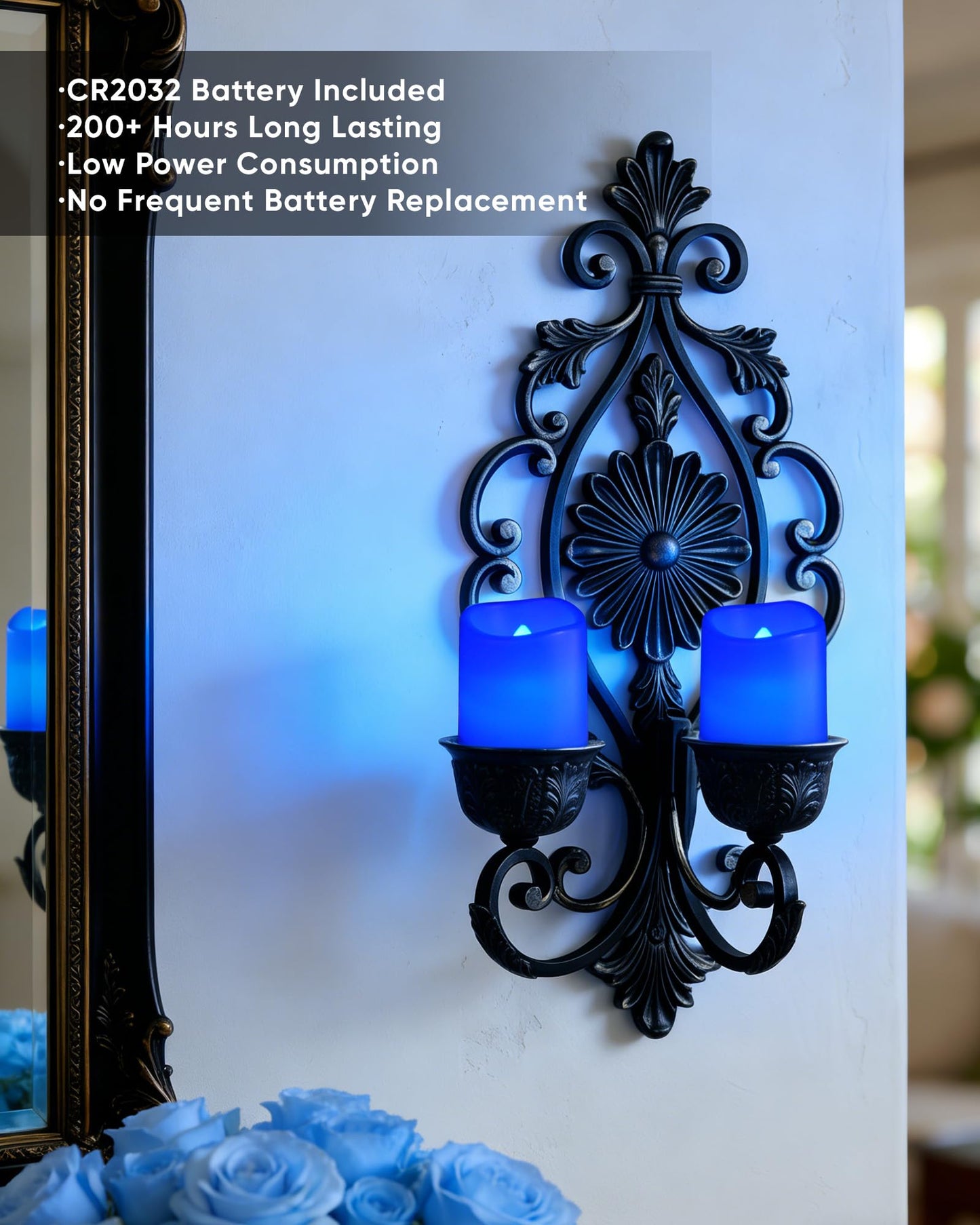 Homemory 24Pack Blue Flickering Flameless Votive Candles, 200+Hour Electric Fake Candles, Battery Operated LED Tealight for Wedding, Outdoor, Table, Festival (Warm White,Battery Included)