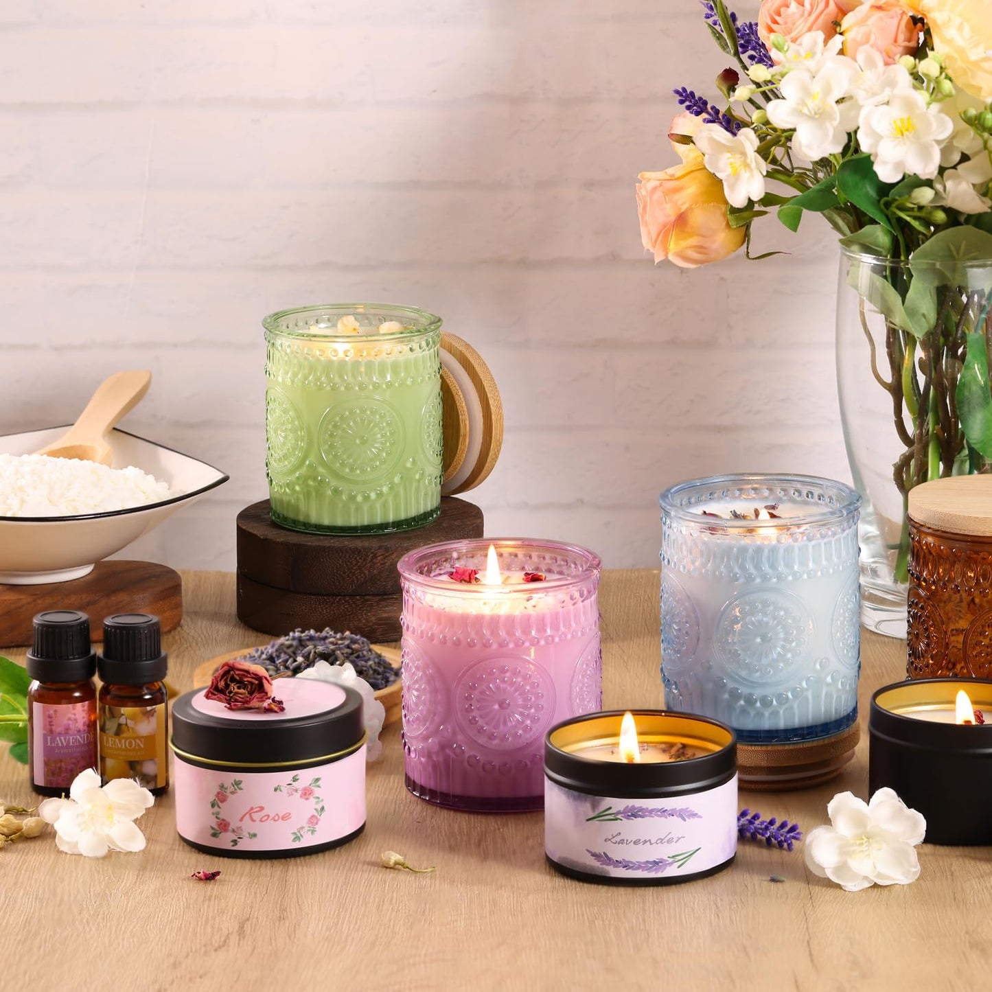 DARJEN Candle Making Kits - Soy Candles Making Supplies for Adults Including 4 Candle Jars(Amber, Purple, Blue, Green), Candle Tins, Wax, Scents, Dried Flower & More, DIY Arts & Crafts Kits Home Decor