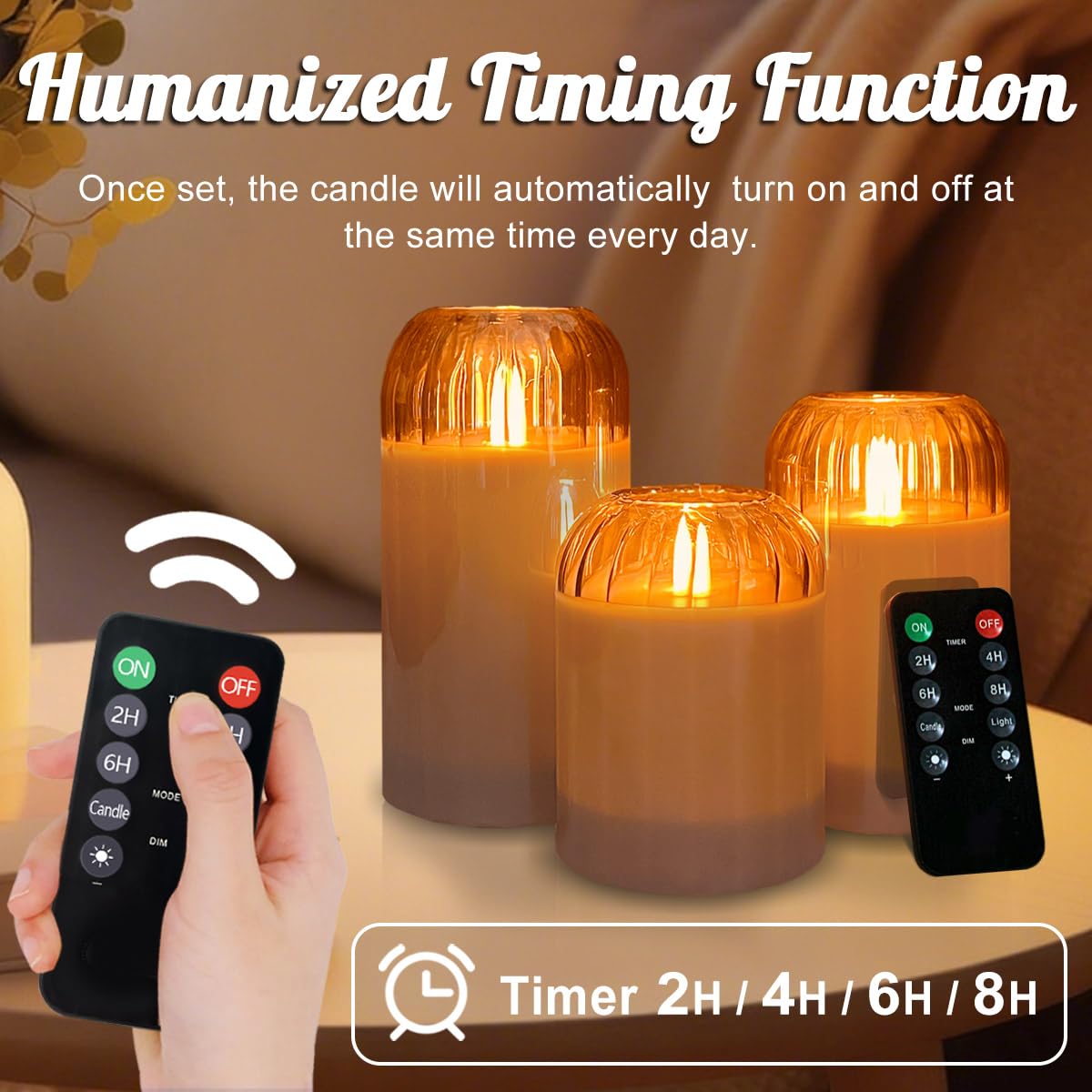 NICE POINT 3Pcs LED Candle Set Rechargeable with Remote Control,Grey Glass Flameless Candles,Candle Lights for Home Decor, Bedroom, Bathroom Accessories，Pumpkin Fake Candles for Halloween