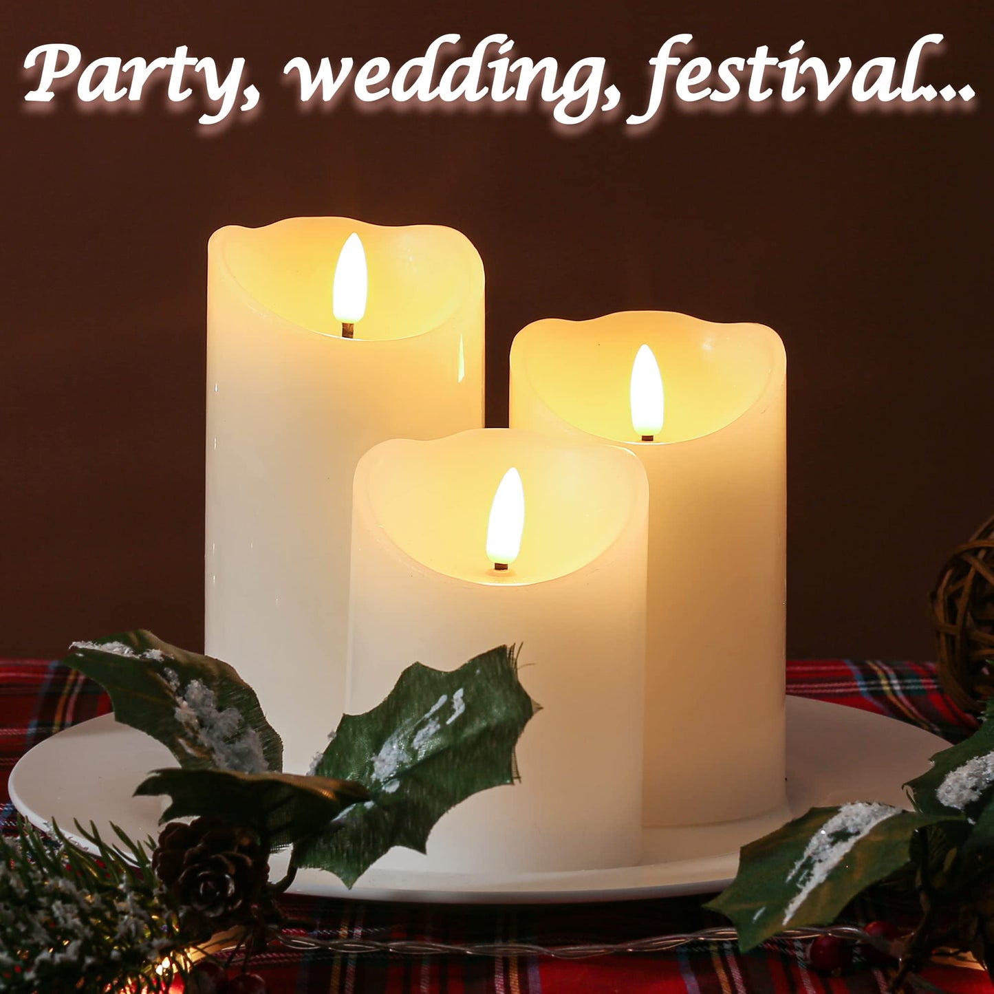 LUSHARBOR Flameless Candles with Remote, Battery Operated Wax LED Flickering Candles - Set of 3 (White) with Timer for Home Decor, Perfect for Christmas Party White