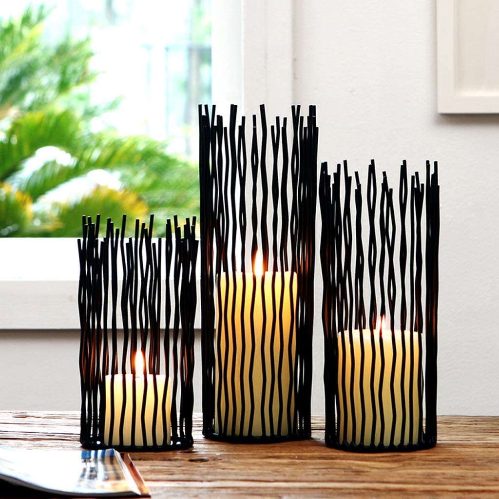 JOEUQK Wrought Iron Candle Holder Wedding Decor Hollow Ornaments Wavy Lines Black Candle Holder Candlelight Dinner Props Candle Accessory, 10 x 30cm