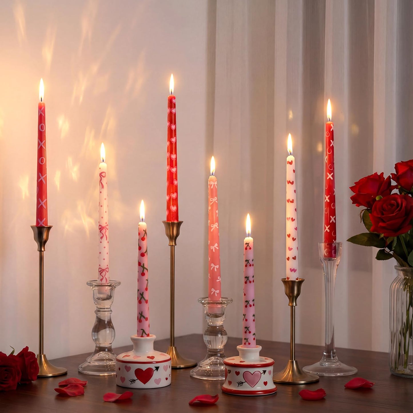 Lounsweer 8 Pcs Valentine Taper Candles 10 Inch Pink Red Heart Decorative Candlesticks Long Unscented Taper Candles for Birthday Wedding Anniversary Party Home Table Decor Holiday Gift