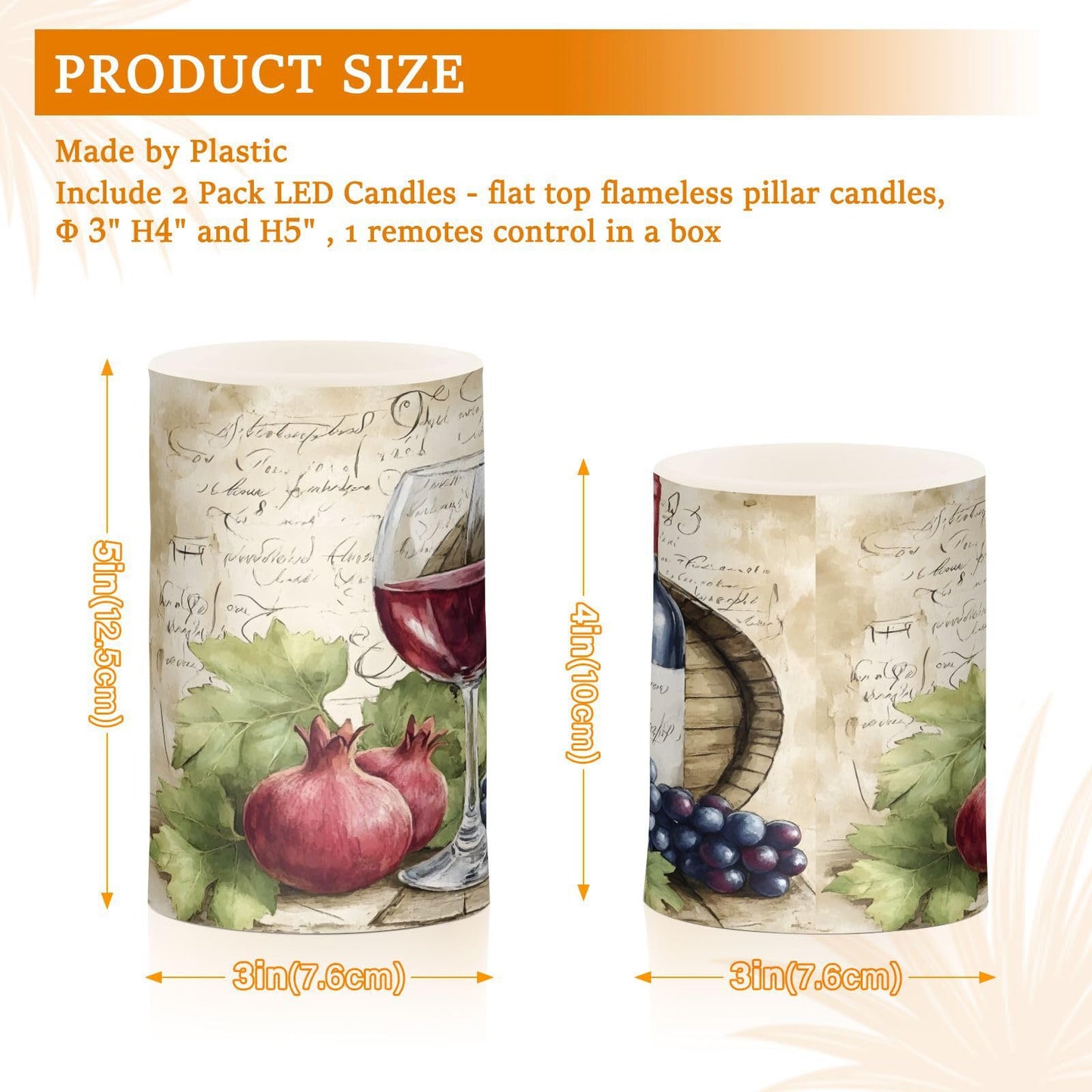 ALAZA Flickering Flameless Candles Red Wine Glasses with Grape B Battery Operated Candles with Remote Timer LED Pillar Votive Candles Set of 2 for Holiday Decor