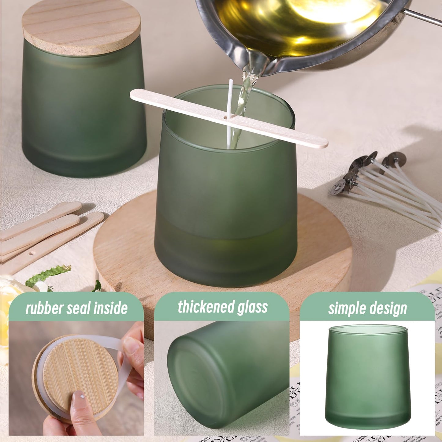 DARJEN 12 Pack Frosted Green Candle Jars for Making Candles- 9 OZ Empty Glass Candle Making Jars with Making Kits, Candle Making Supplies Candle Containers for Home DIY & GIFS