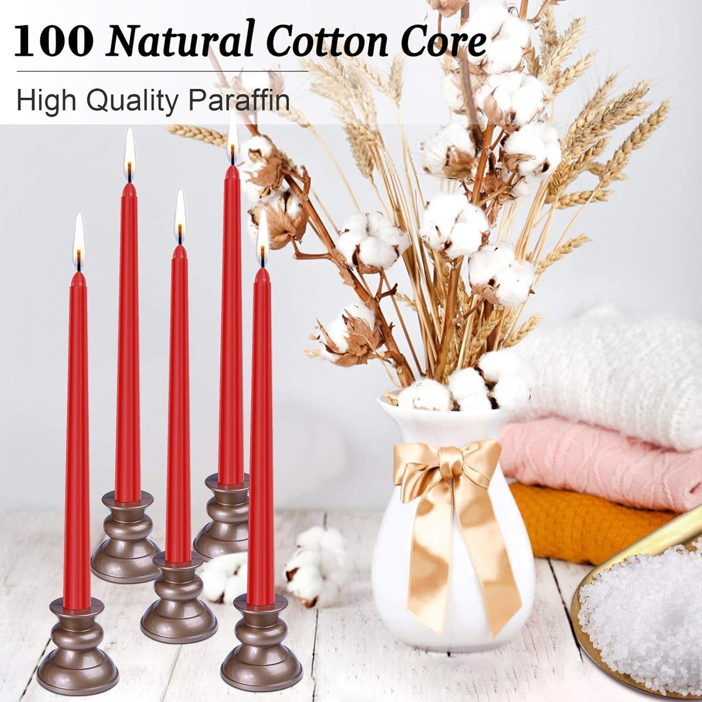 Grcdoyvl 14 Pack Tall Red Taper Candles - 10 Inch Red Dripless, Unscented Dinner Candle - Paraffin Wax with Cotton Wicks - 8 Hour Burn Time.