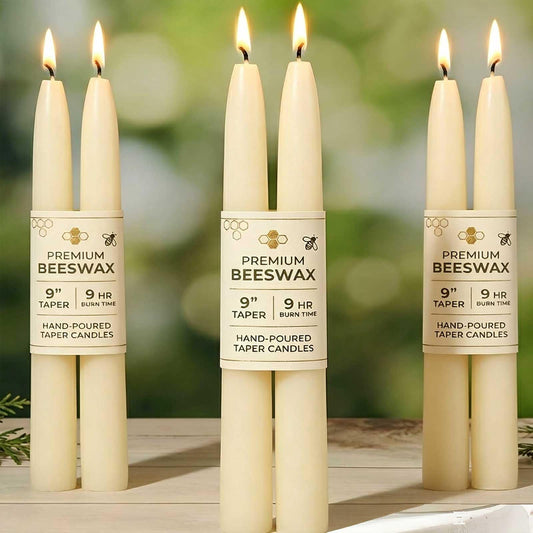 9 in Beeswax Taper Candles,6 Pack Dripless Pure White Beeswax Candle Sticks,10 Hours Long Burning Natural Bees Wax Candles for Home,Unscented Smokeless Tapered Candlesticks for Dinner