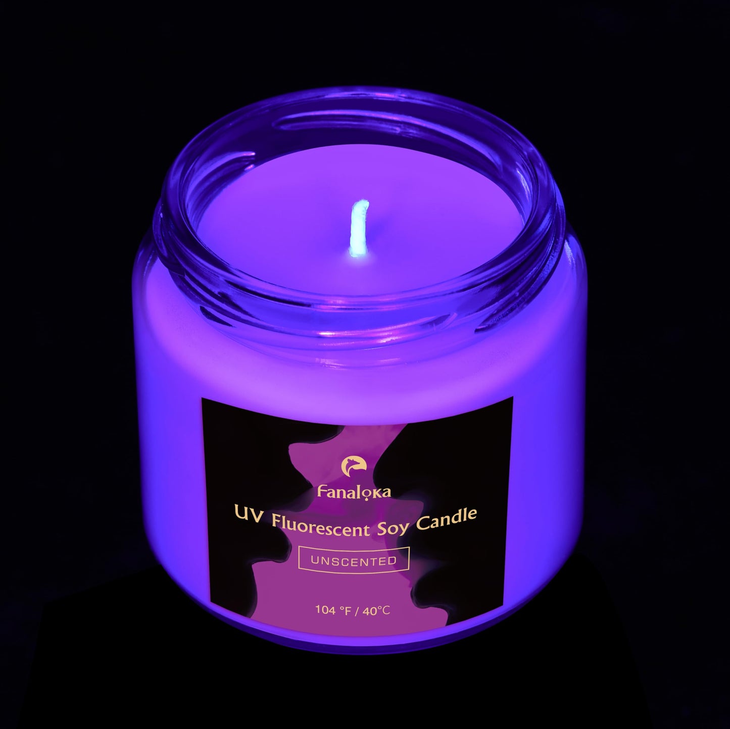 UV Fluorescent Soy Wax Low Temperature Candles, Low Heat Body Safe Candle for Night Party, Unscented, 104 °F, 5 oz (Purple)