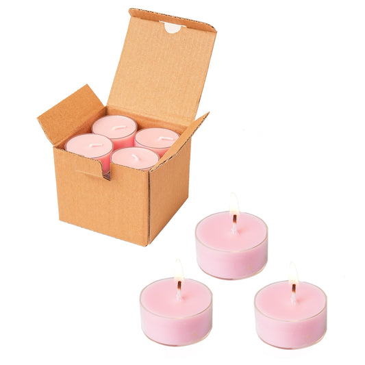 MUUFAZA 12 Unscented Natural Soy Tealight Candles in Clear Cups, 5H Long Clean Burning, Hand-Poured Pink Mini Tea Candle Set for Parties, Spa, Meditation, Gift, Holiday, Emergency, Home Decor
