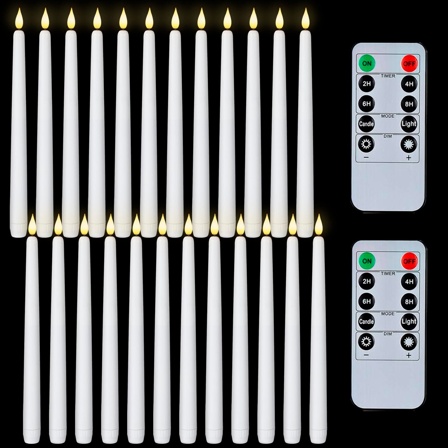 Homemory 11 inches White LED Taper Candles, 24 Pcs Flameless Taper Candles with Remote Timer Dimmer, Plastic Battery Operated Candlesticks with Flickering Flame for Halloween Christmas Wedding Party