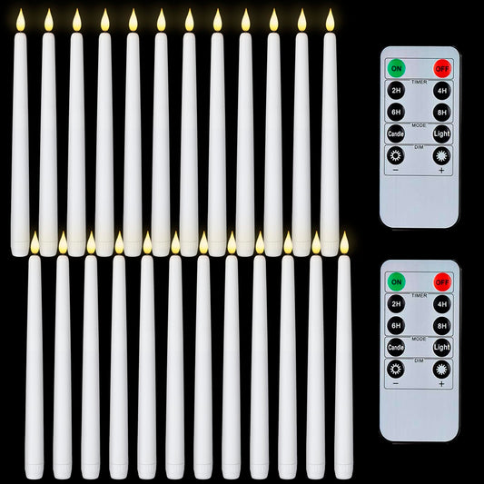 Homemory 11 inches White LED Taper Candles, 24 Pcs Flameless Taper Candles with Remote Timer Dimmer, Plastic Battery Operated Candlesticks with Flickering Flame for Halloween Christmas Wedding Party