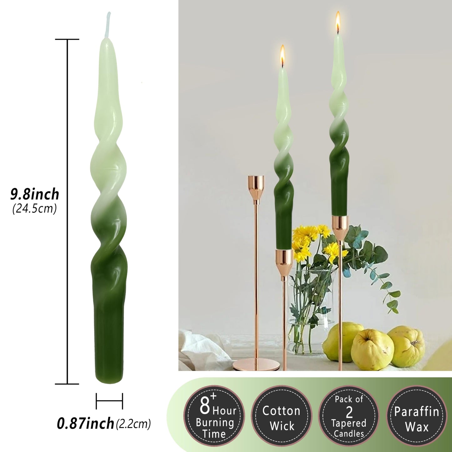 Spiral Taper Candle Twisted Candlestick 10 Inches Colored Candle Stick Unscented Candles Tall Smokeless Candle for Home Holiday Wedding Party Celebration Anniversary