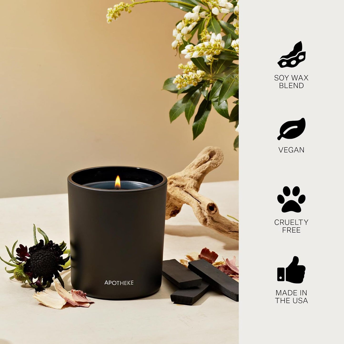 Apotheke Signature Scented Candles for Home, Charcoal - 10.5 oz - Soy Wax, Non Toxic, Large Jar - Luxury Black Candle Gifts for Women & Men - Cedarwood, Sandalwood, Oud, and Amber