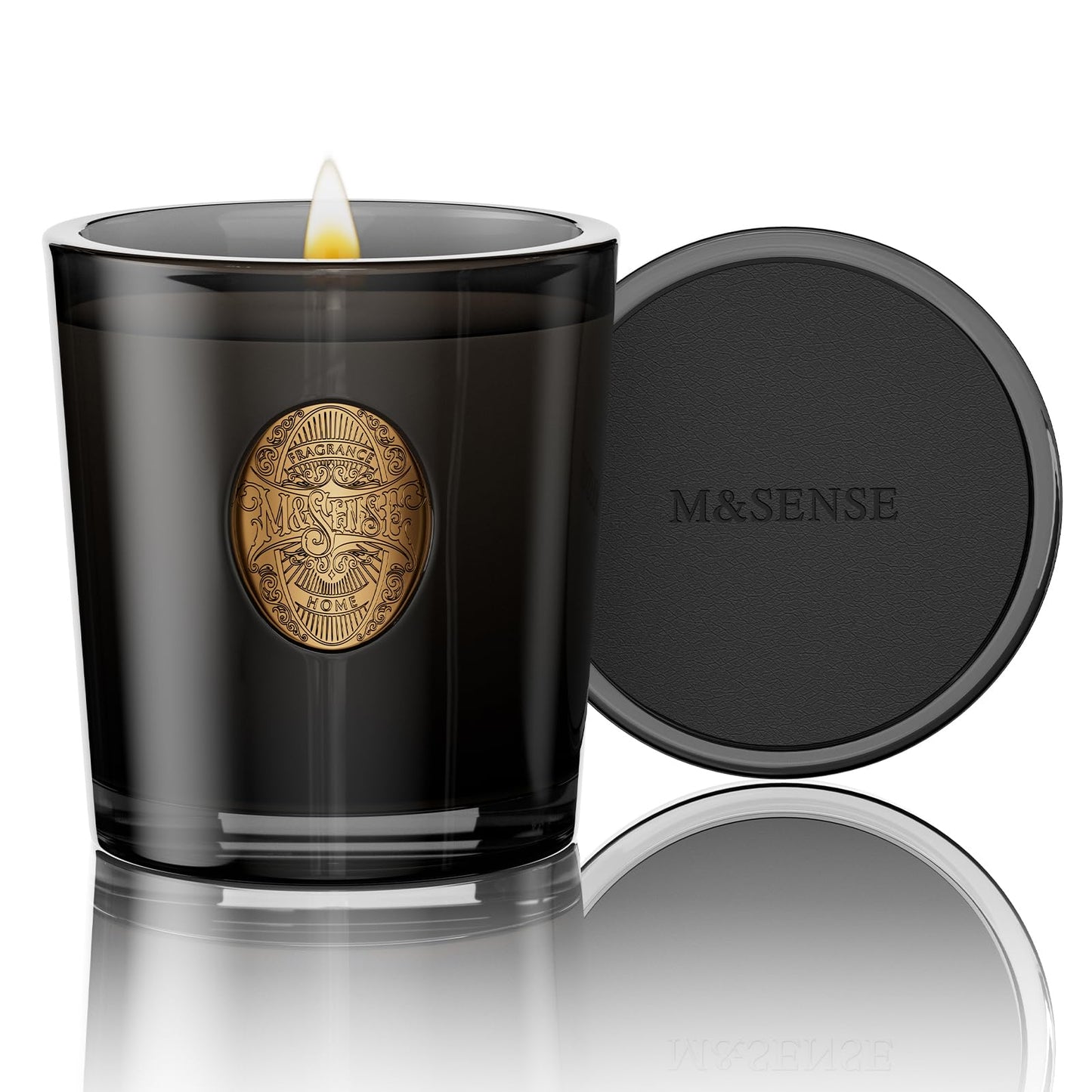 M&SENSE Natural Soy Candle | Oud Wood & Black | 9.2 oz, 50H Burn Time | Luxury Scented Candle for Relaxation, Gifting, Home Décor | Ideal for Bedroom, Office, Party Ambiance