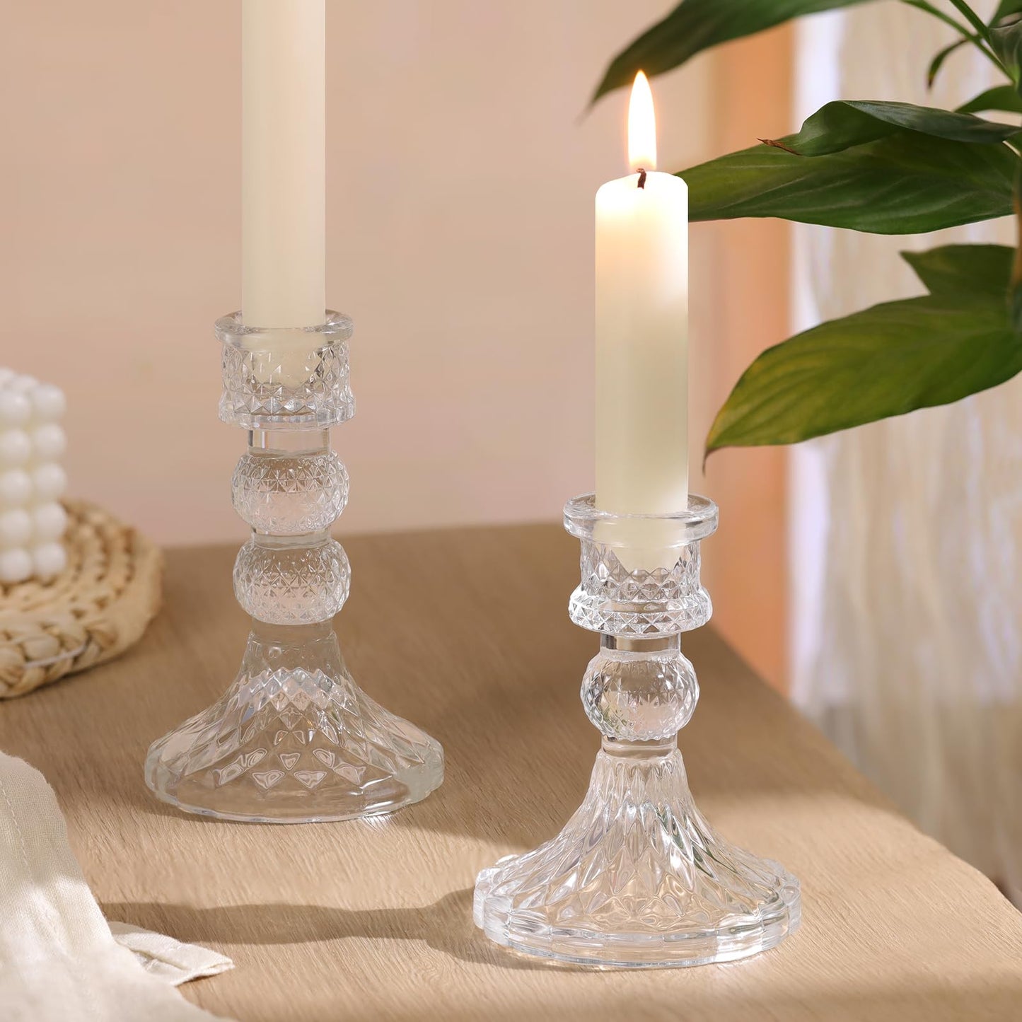 DARJEN Clear Glass Candlestick Holders Set of 6, 4" H & 5" H Taper Candle Holders for Candlesticks & Pillar Candles, Diamond Candle Holders for Wedding Party Table Centerpiece, Home Decor