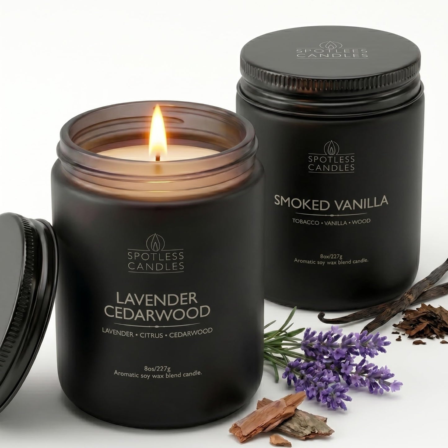 Mens Candle 2 x 8oz Pack Smoked Vanilla and Lavender Cedarwood Scents