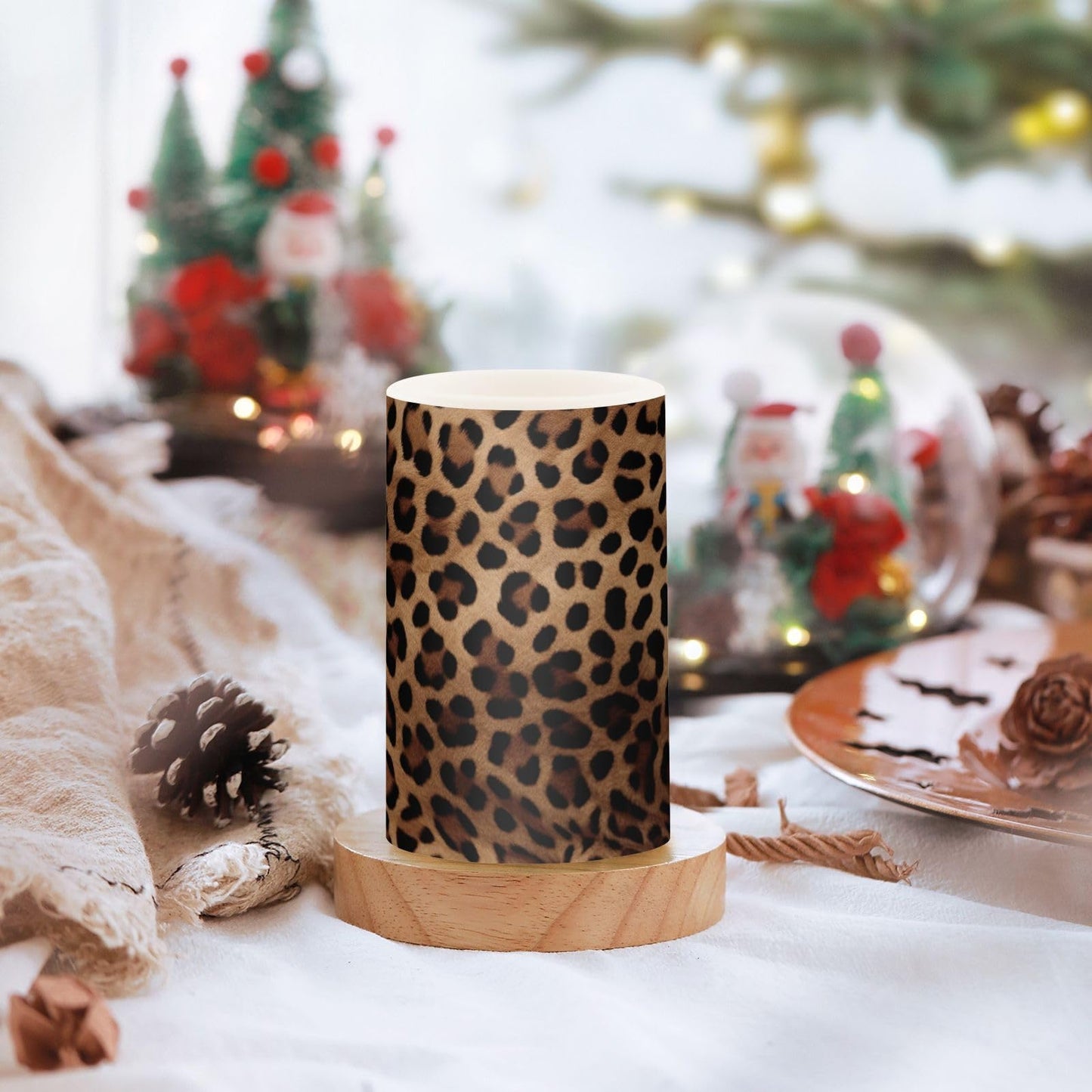 GOODOLD Flameless Candles with Remote Control and Timer, Leopard Print Flickering Candles Battery Operated LED Pillar Candles, Warm Light for Home Decor, Set of 2 (D 3" x H 4" 5")