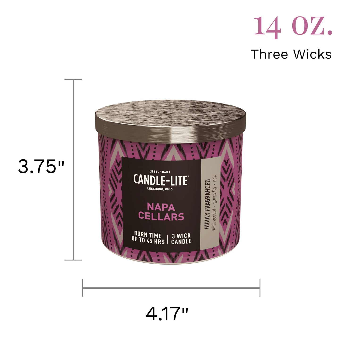 Candle-lite Premium Napa Cellars Scent, 14 oz. 3-Wick Aromatherapy Candle with up to 45 Hours of Burn Time, Purple