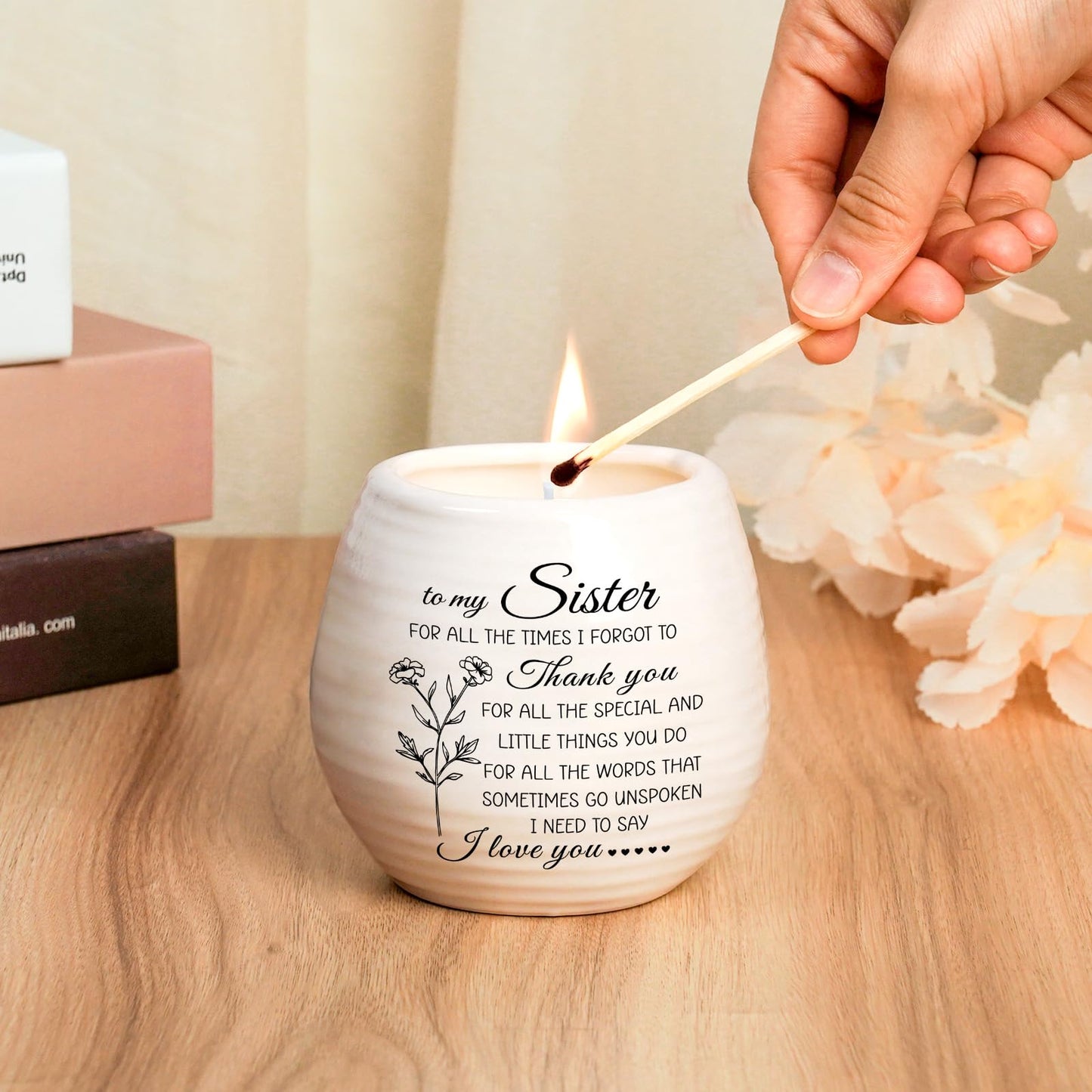 Sisters Birthday Gifts from Sister Brother, Sisters Candle 10Oz Sister Mothers Day Birthday Gifts, Thanksgiving, Thank You Gift, Soy Wax Lavender Scented Candle in Ceramic Jar Handmade