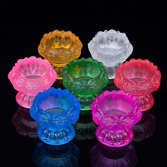 Vintage Glass Tealight Candle Holder with Base, Colored Lotus Shape Decorative Candelabra, Thanksgiving Candlestick Holders, Buddha Lamp Candle Holder ( Color : Full Set )