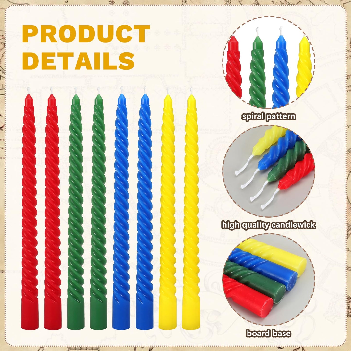 FYSUIMU 12Pcs Twisted Taper Candles 10 Inch Magical Wizard Spiral Swirl Wax Candles Yellow Blue Green Red Long Unscented Candle Sticks for Wedding Holiday Dinner Party Supplies Home Table Decor