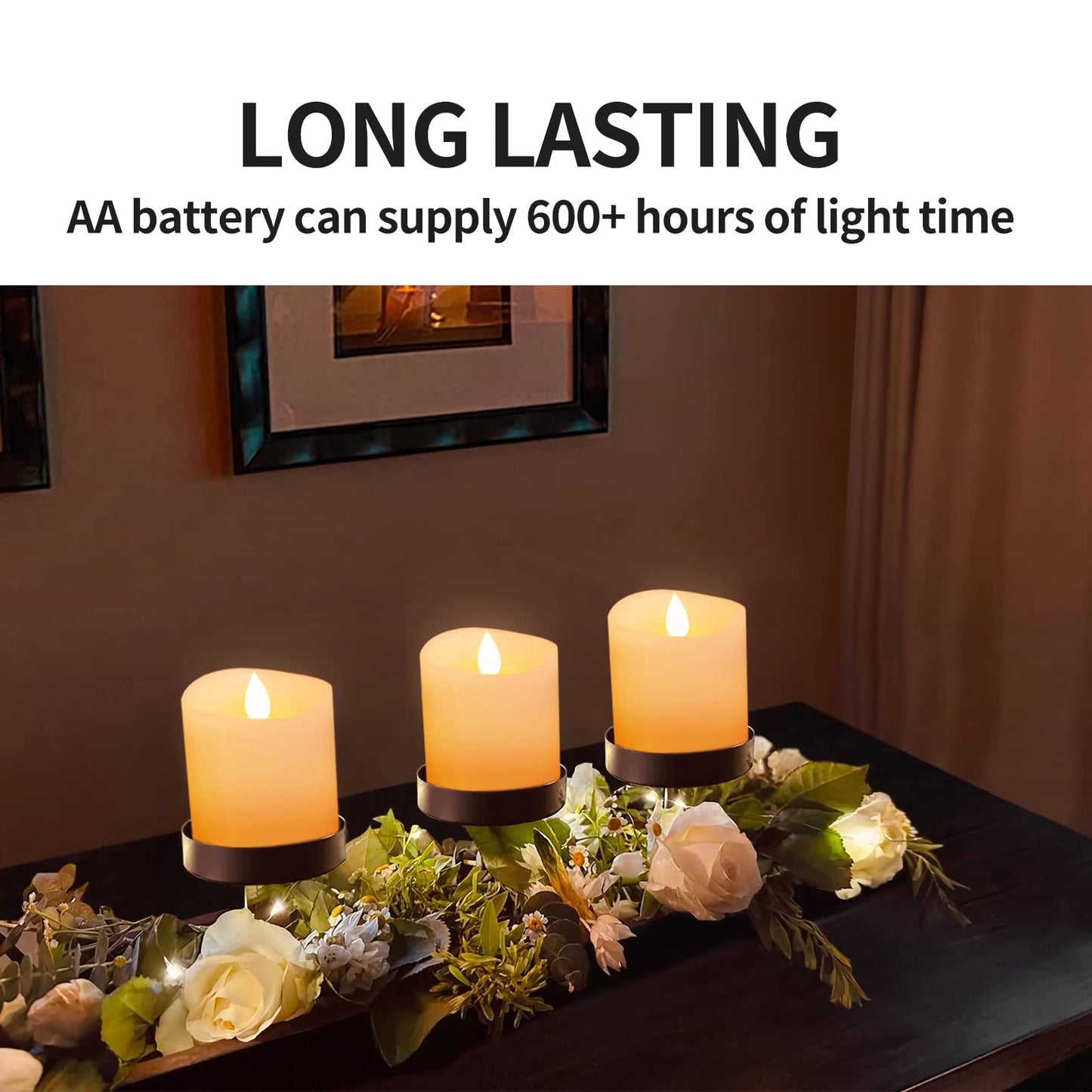 ASLDOIWEH 3x3 Flickering Flameless Candles Set of 3, 2AA Battery Life 600 Hours Battery Candles Flickering with Timer,3 inch Flameless Candles with Remote for Indoor/Outdoor, White