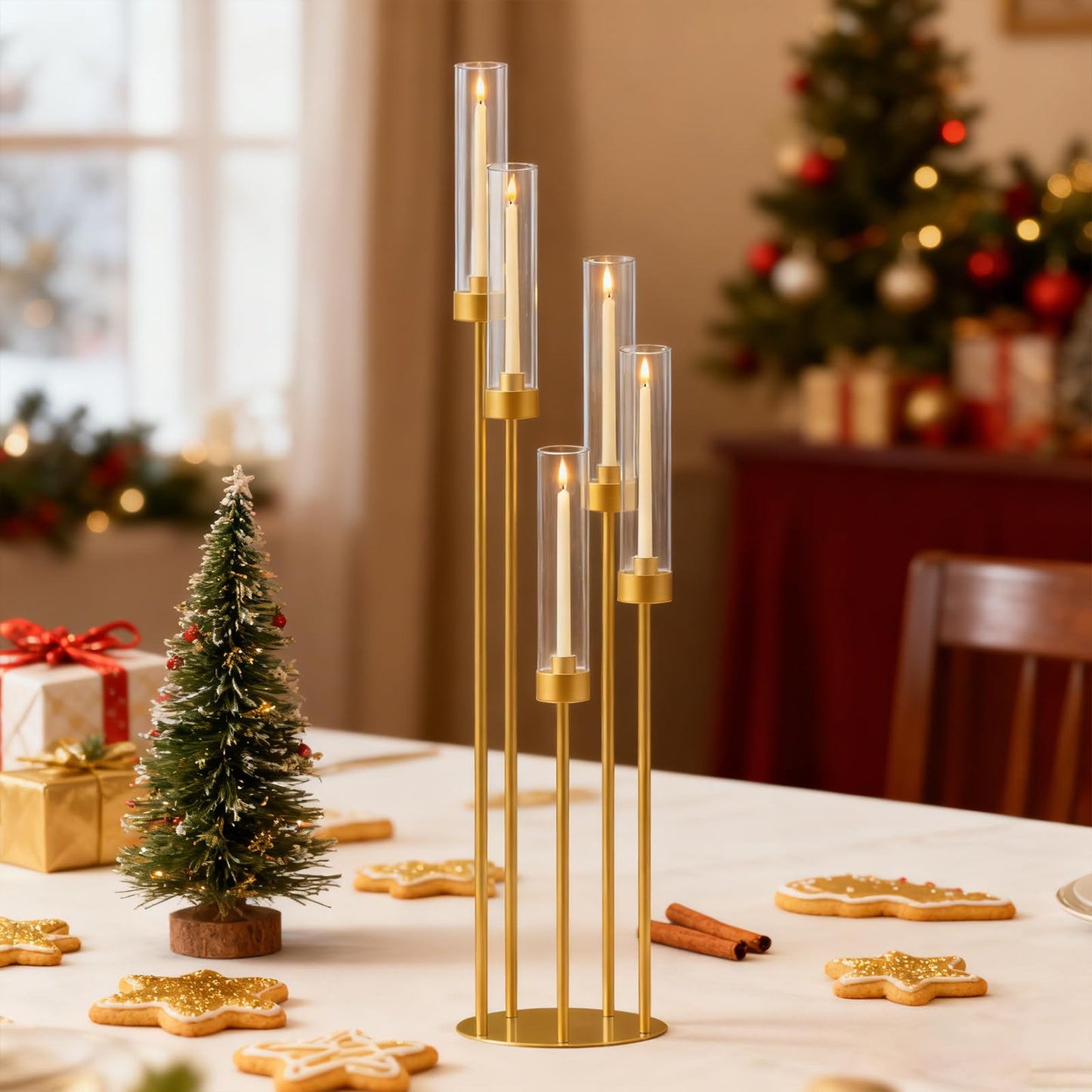 35in 4 Set Gold Candelabra Candle Centerpieces for Tables Candlesticks Holder Wedding Centerpieces Table Decorations Fit 0.9" LED Candle