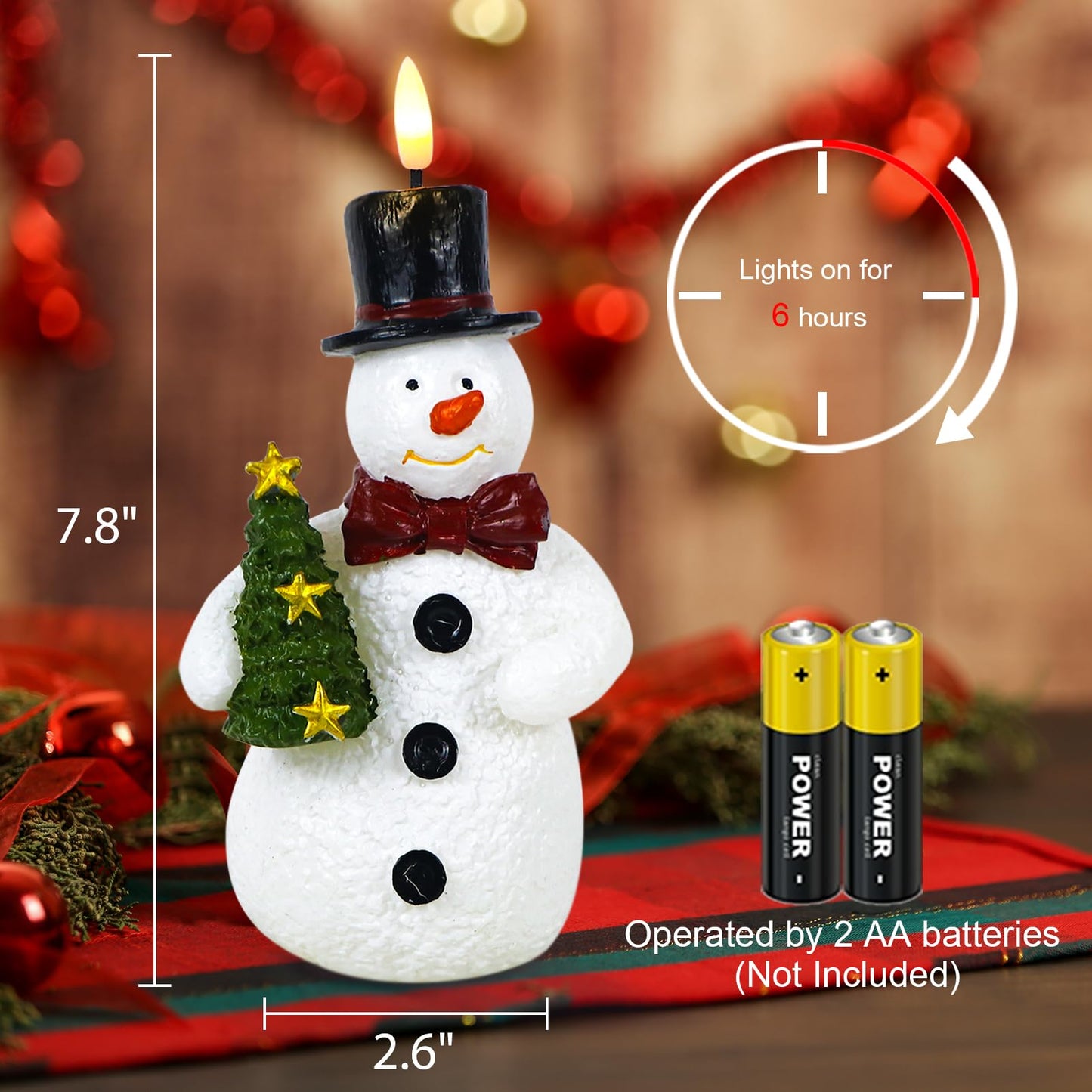 Eldnacele Christmas Snowman Flameless Candles with 6H Timer Hand-Carved Battery Operated Christmas Tree Snowman Candle 3D Wick Flickering Real Wax LED Pillar Candle Dinner Indoor Holiday Decorations