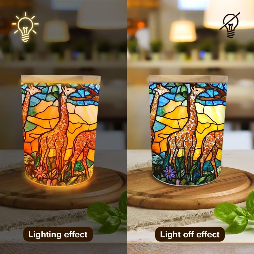 Stained Glass Giraffes Tea Light Candle Holders, Wildflowers Tealight Candle Holder Jar with Wooden Lid, Tree Votive Candlesticks for Table Centerpieces, Christmas,Birthday Party,Home Decor