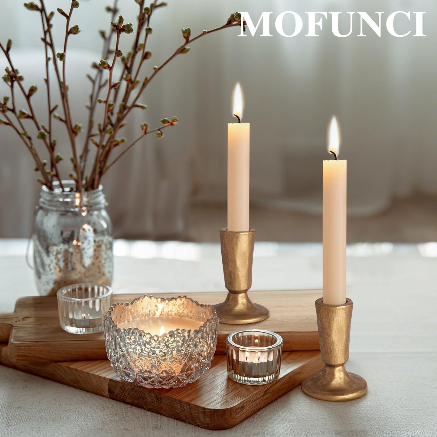 Mofunci Retro Iron Candlestick Holders Set of 2, Gold Candle Holders Heavy Weight, Taper Candle Holders Perfect for Dining Table, Wedding, Party, Mantel