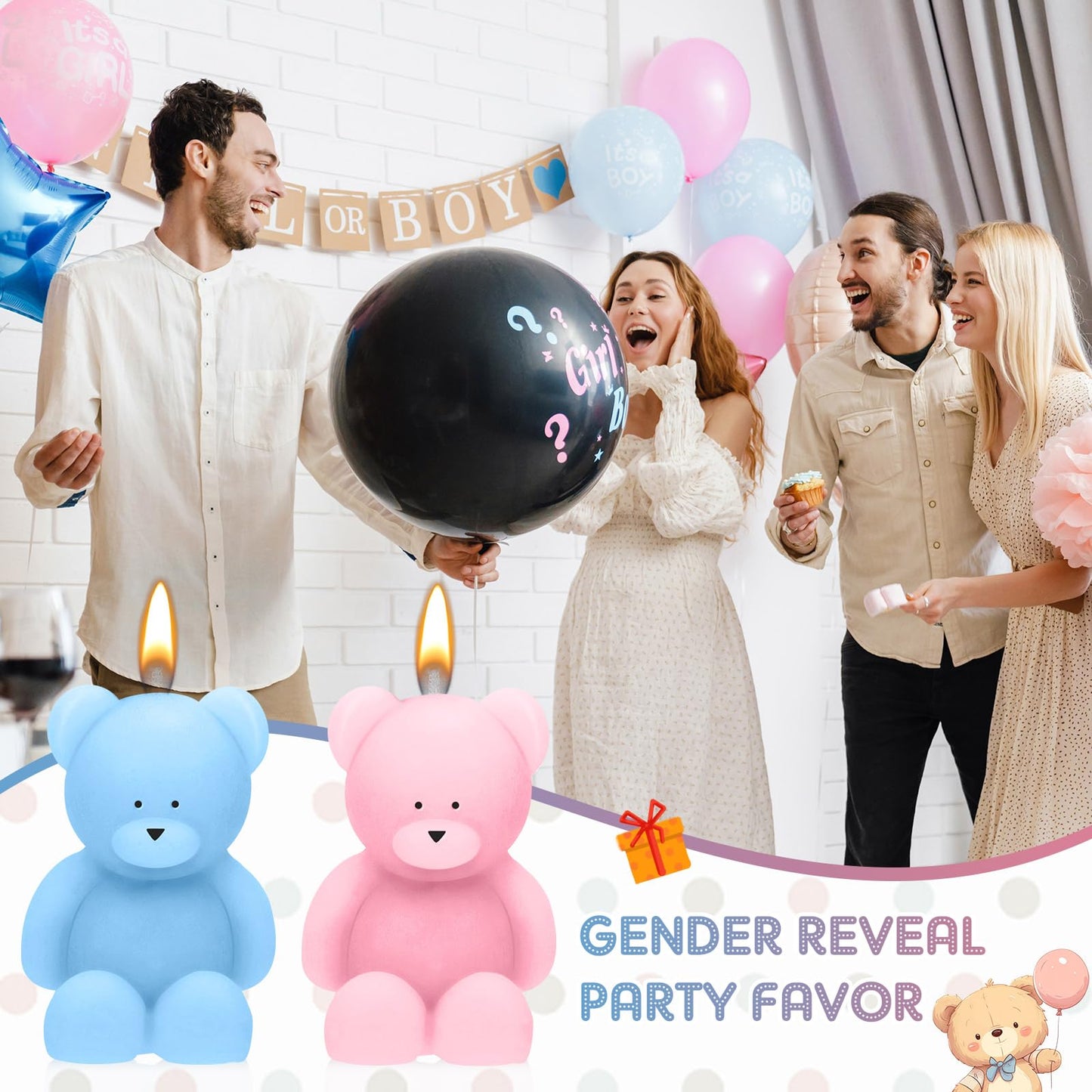 Dansib 15 Pcs Bear Baby Shower Candle Favors for Guest Bear Party Favors Baby Shower Candles Bulk for Gifts Party Decorations (Pink,Blue)