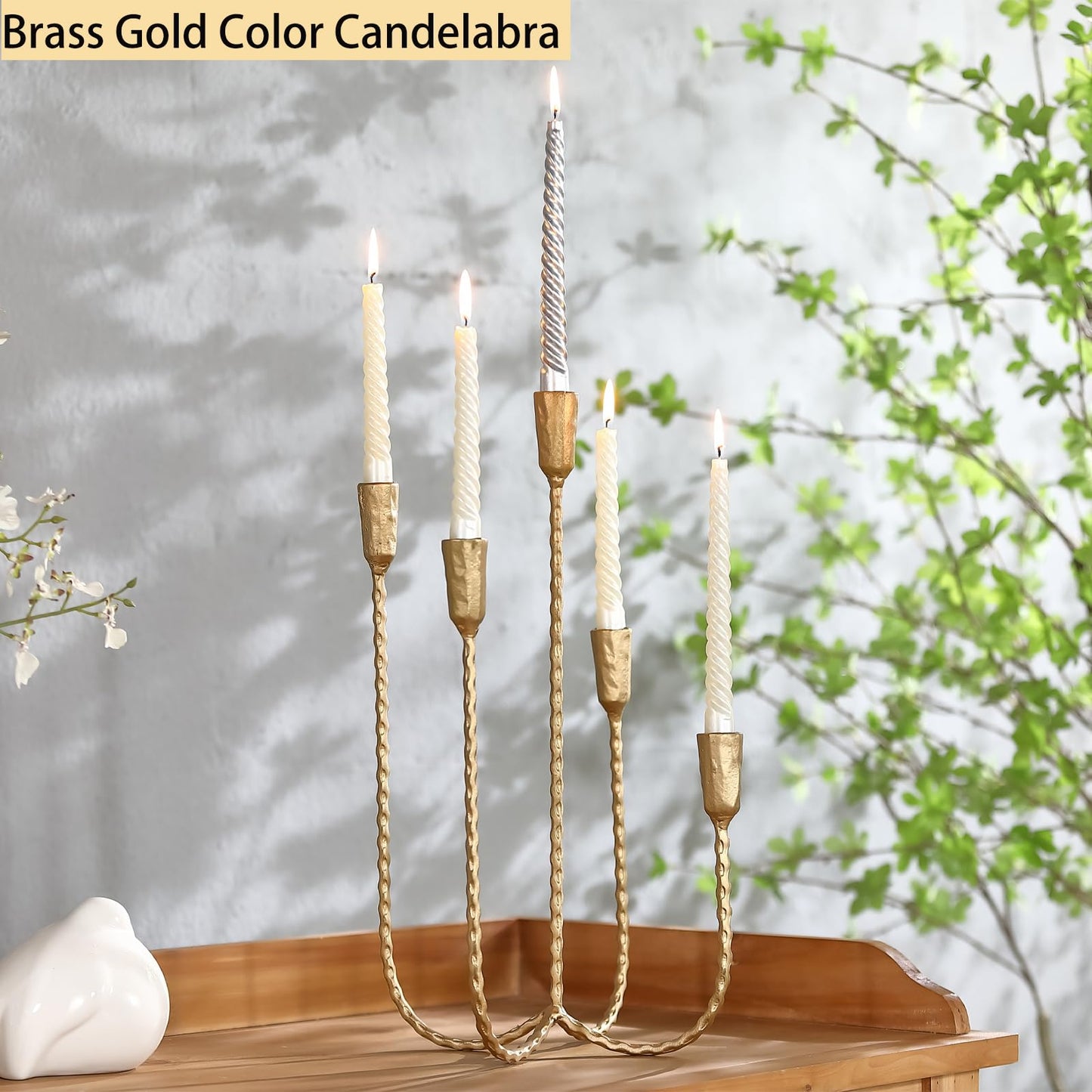 Cast Iron Candelabra Candle Holder, 17.5 Inch Tall Antique Brass Taper Candle Holder, Vintage Candelabra Centerpieces for Dining Tables or Mantel