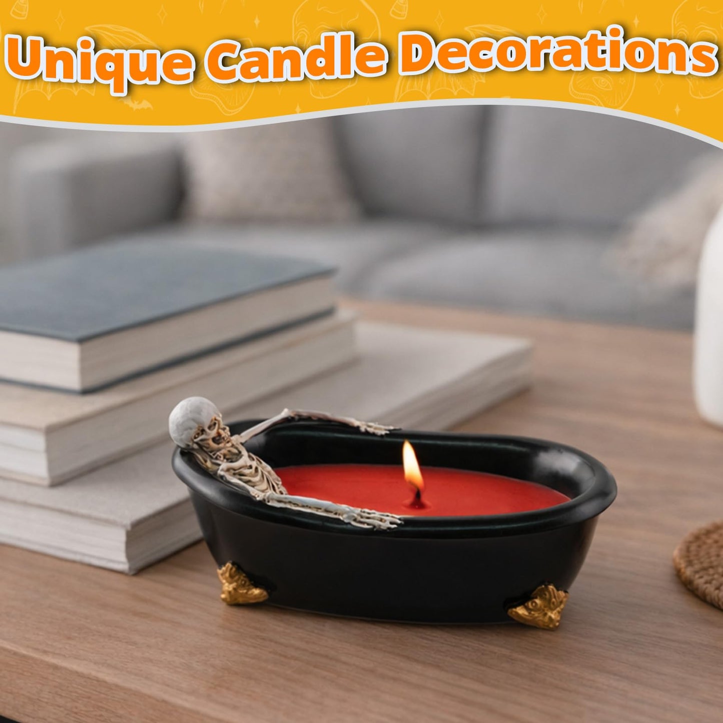 Wowagoga Skeleton Candle Decorations Gothic Skeleton in Bathtub for Home Tables Decoration Ornaments Spooky Halloween Gifts