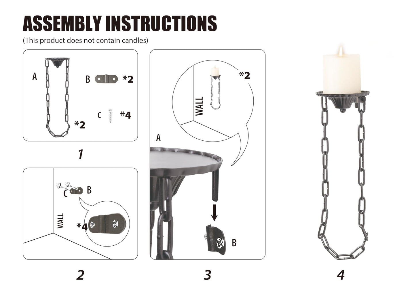 Candle Sconce(Set of 2)-Medieval Metal Wall Decorations-Gothic Retro Chain Wall Candle Sconces-Black Wall Sconces