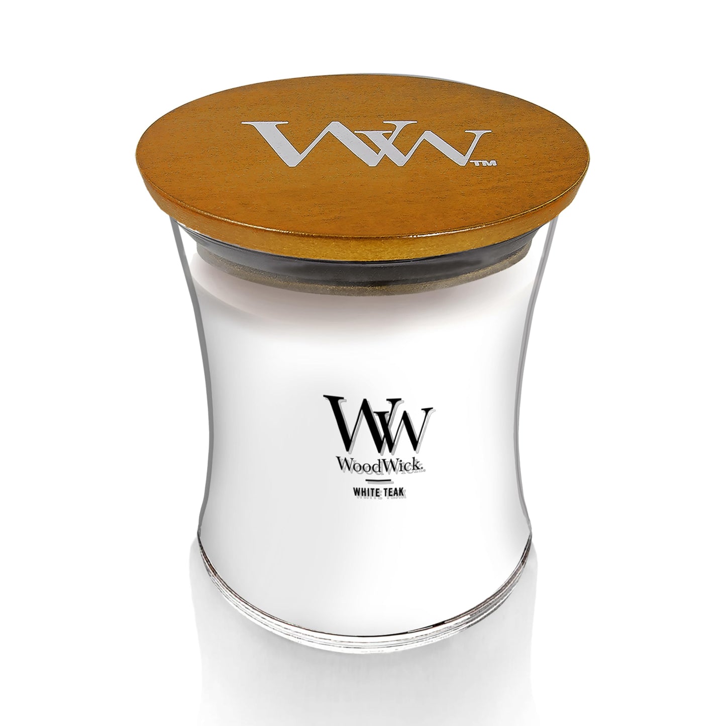 WoodWick Medium Hourglass Candle White Teak - Premium Soy Blend Wax Pluswick Innovation Wood Wick Made in USA