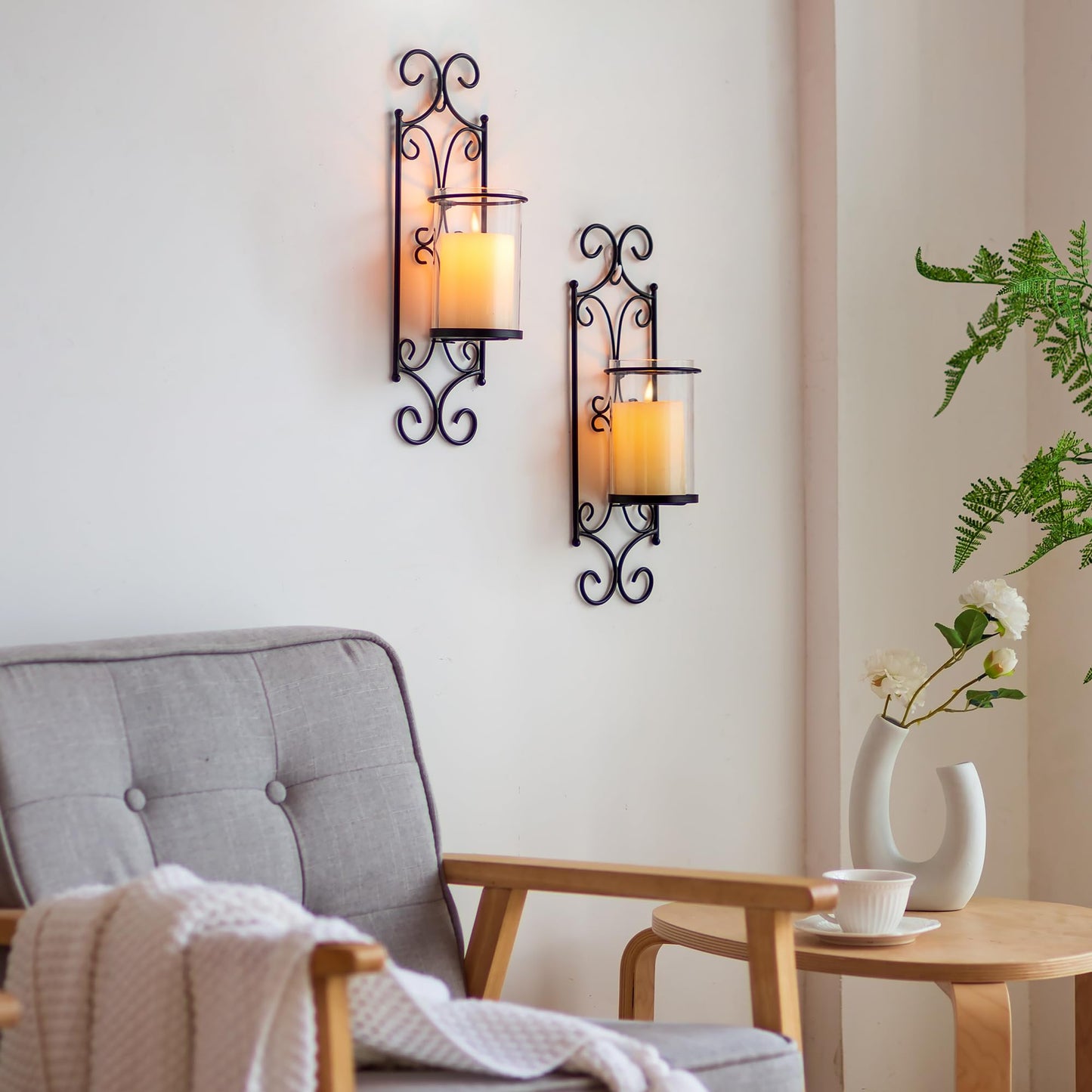 Sziqiqi Candle Sconces - Set of 2 Black Candle Holders for Pillar Contemporary Wall Decorations Sconce Decorative Metal Wall Art for Living Room Bedroom Bathroom Kitchen Dining Room